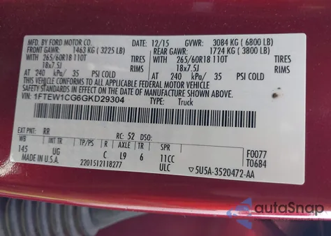 2016 Ford F-150 Xlt из США, поврежденный, VIN 1FTEW1CG6GKD29304